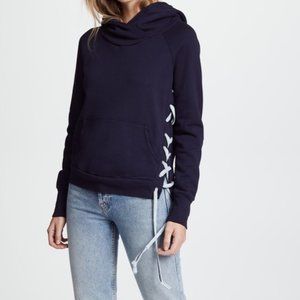 NSF Enzo Side Tie Asymmetrical Crossover Hoodie Pullover Lace Up USA Navy Blue S